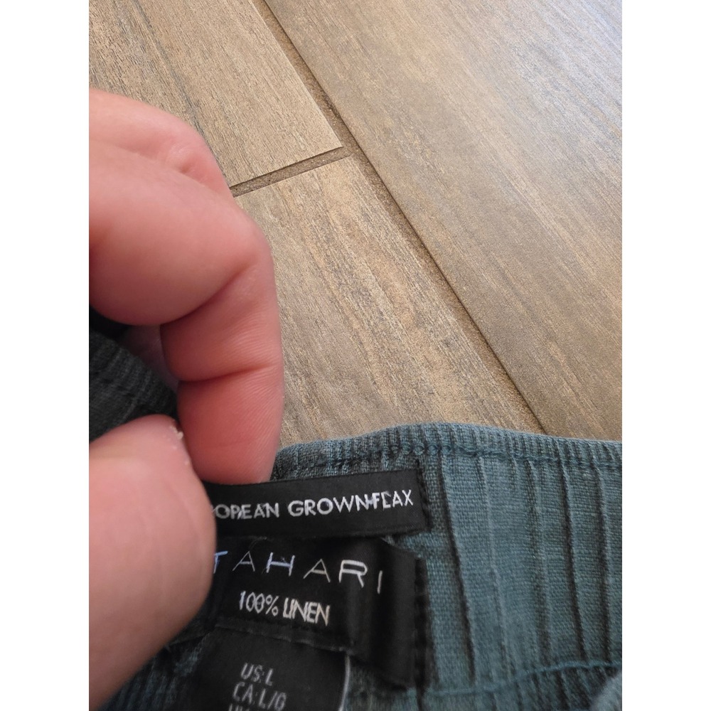 Tahari Women Teal Blue 100% Linen Wide Leg Cropped Pants Elastic Waist Large - Picture 4 of 15